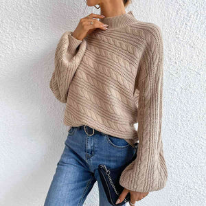 Cable-Knit Mock Neck  Long Sleeve Sweater