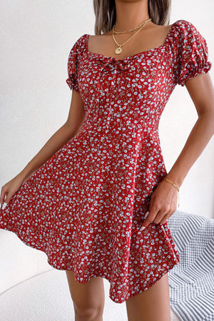 Ditsy Floral Drawstring A-Line Dress