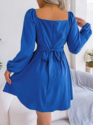 Tied Square Neck Balloon Sleeve Dress