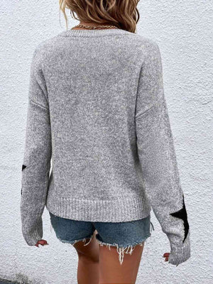 Star Round Neck Long Sleeve Sweater