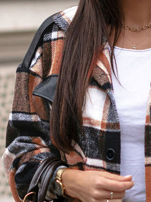 Pocketed Plaid Button Up Dropped Shoulder Shacket