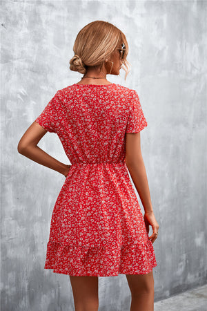 Ditsy Floral V-Neck Short Sleeve Dress