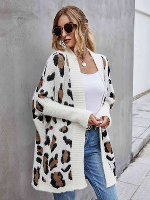 Leopard Pattern Fuzzy Cardigan