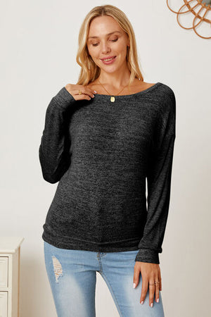 Boat Neck Backless Dropped Shoulder T-Shirt