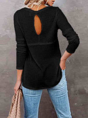 Cutout Round Neck Long Sleeve T-Shirt