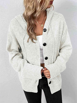 BUTTON-DOWN LONG SLEEVE HOODED SWEATER