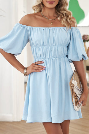 Off-Shoulder Balloon Sleeve Mini Dress