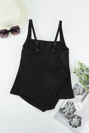 Gathered Detail Square Neck Tankini Set