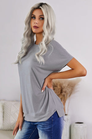 Round Neck Short Sleeve Solid Color Tee