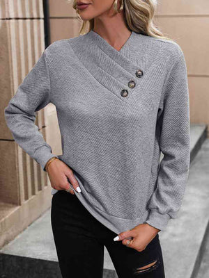 Asymmetrical Neck Long Sleeve Blouse