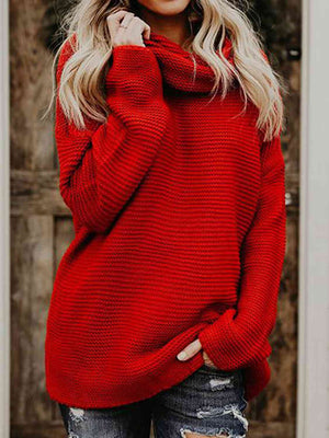 Turtleneck Dropped Shoulder Slit Sweater