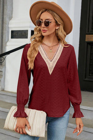 V-Neck Flounce Sleeve T-Shirt