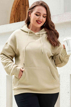 Plus Size Front Pocket Long Sleeve Hoodie