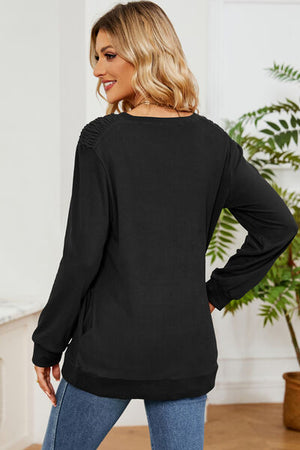 Ruched Round Neck Long Sleeve T-Shirt