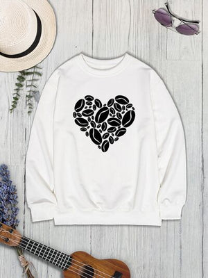 Heart Round Neck Dropped Shoulder Sweatshirt