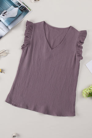 Ruffle Shoulder V-Neck Top