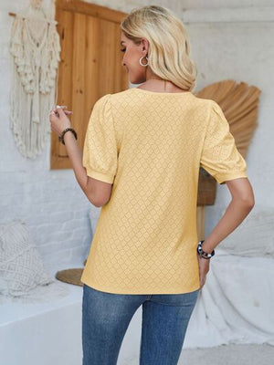 Eyelet Asymmetrical Neck Short Sleeve T-Shirt