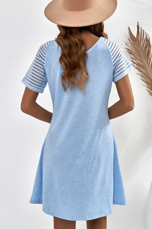 Sheer Striped Raglan Sleeve T-Shirt Dress