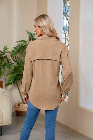 Collared Neck Buttoned Long Sleeve Shirt