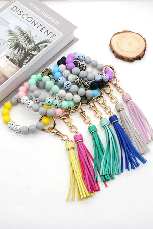 2 Multicolored Beaded Tassel Keychain