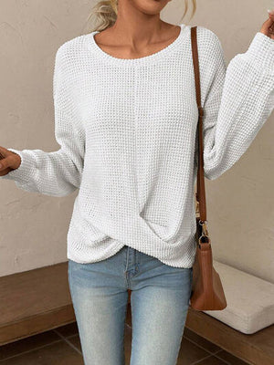 Twisted Waffle-Knit Dropped Shoulder T-Shirt