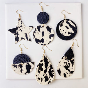 Genuine Cowhide Leather Dangle Earrings