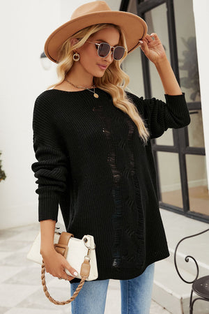 Boat Neck Dropped Shoulder Knit Top