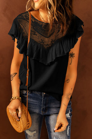 Lace Ruffled Short Sleeve T-Shirt