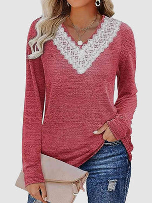 Lace Detail V-Neck Long Sleeve Top