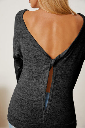 Boat Neck Backless Dropped Shoulder T-Shirt