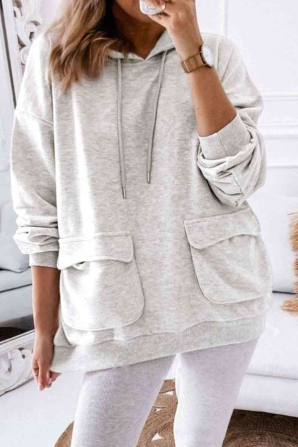 Drawstring Drop Shoulder Hoodie with Pockets