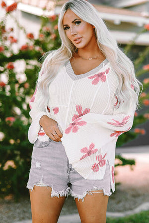 Flower Dropped Shoulder Hooded Sweater