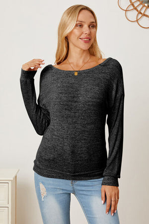 Boat Neck Backless Dropped Shoulder T-Shirt