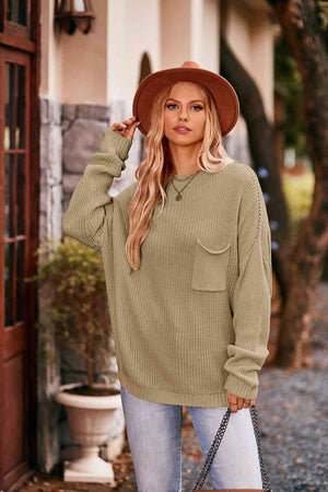 Round Neck Sweater with Pocket