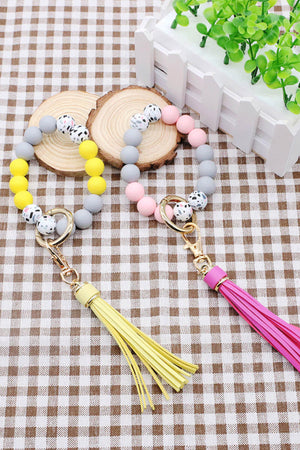 2 Multicolored Beaded Tassel Keychain