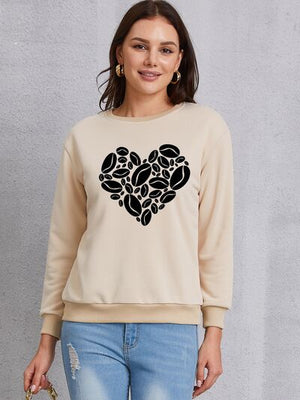 Heart Round Neck Dropped Shoulder Sweatshirt