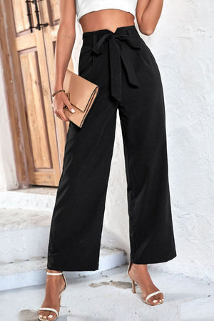 Belted High-Rise Wide Leg Pants