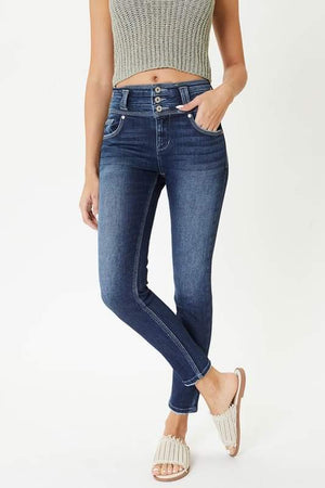 KAN CAN HIGH WAIST BANDED BUTTON FRONT SKINNY JEANS