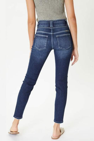 KAN CAN HIGH WAIST BANDED BUTTON FRONT SKINNY JEANS