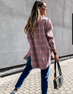 PINK SIDE SPIT BUTTON UP JACKET TOP