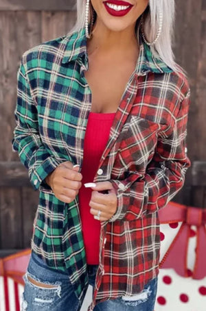 GREEN/RED PLAID BUTTON UP SHIRT