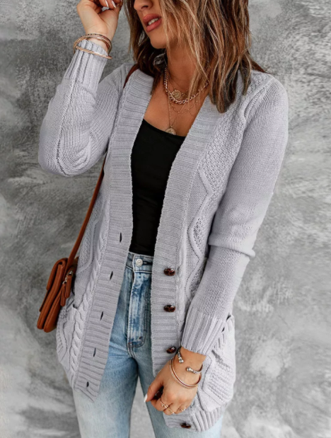 BUTTON FRONT POCKET CARDIGAN