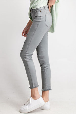 RAW HEM DISTRESSED SOFT TWILL JEANS