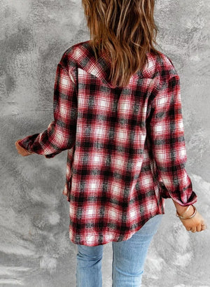 RED BUTTON UP PLAID SHACKET