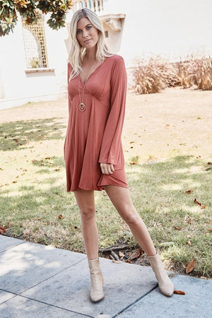 SOLID WRAP FRONT BELL SLEEVE DRESS