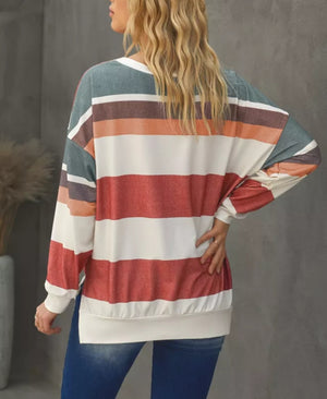 STRIPE VNECK DRAWSTRING PULLOVER ~