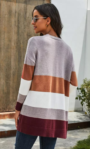 OPEN FRONT COLOR BLOCK CARDIGAN