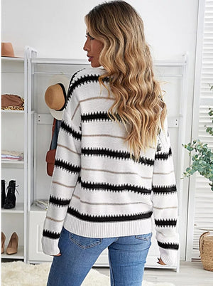 VNECK BUTTON UP STRIPE CARDIGAN