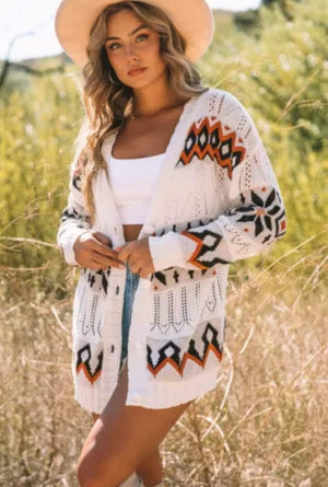 TRIBAL CUT OUT KNIT CARDIGAN