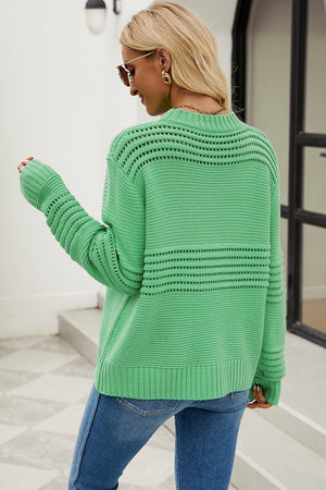 Round Neck Opnework Long Sleeve Pullover Sweater